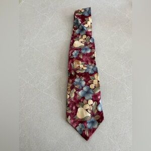 Adriano Floral Patterned Tie in Red and Blue 100% Italian Silk Vintage